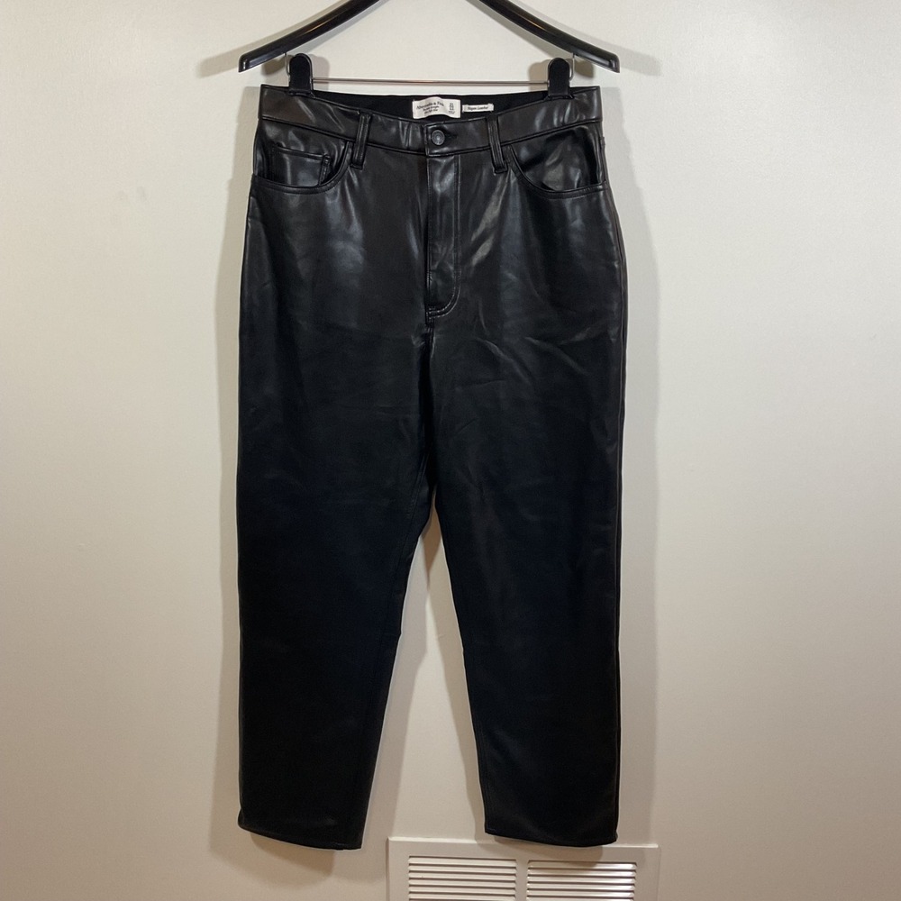 Abercrombie & Fitch Vegan Leather Ankle Straight Ultra High Rise Pants 31 Black